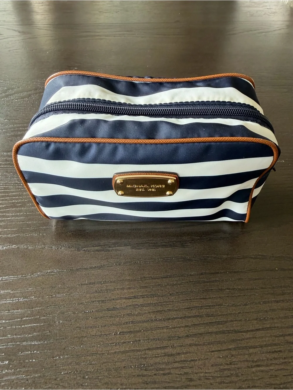 Michael Kors Navy, White & Tan Cosmetic bag